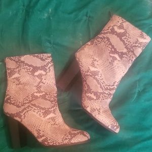 Neutral Tone Snakeskin heeled Booties